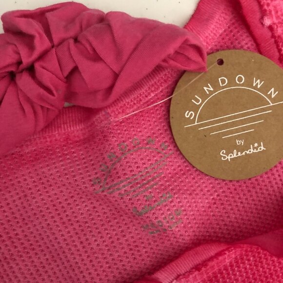 Sundown by Splendid Womens Crop Top Thermal Waffle Knit Henley Pink Scrunchie M - Picture 3 of 5